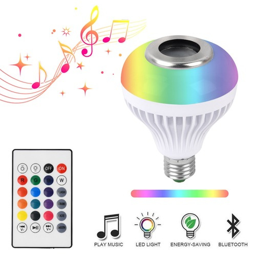 스마트 E27 12W Ampoule LED 전구 RGB 빛 무선 블루투스 오디오 스피커 음악 24 키 원격 제어와 디 밍이 가능한 램프를 재생
